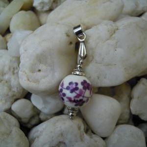 Silver Plated, Floral Porcelain Earring Pendant..