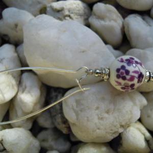 Silver Plated, Floral Porcelain Earring Pendant..