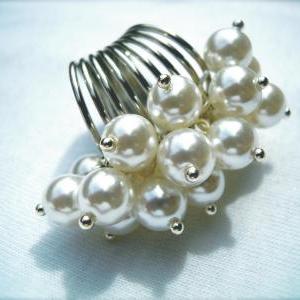 White Acrylic Pearl Cluster Ring